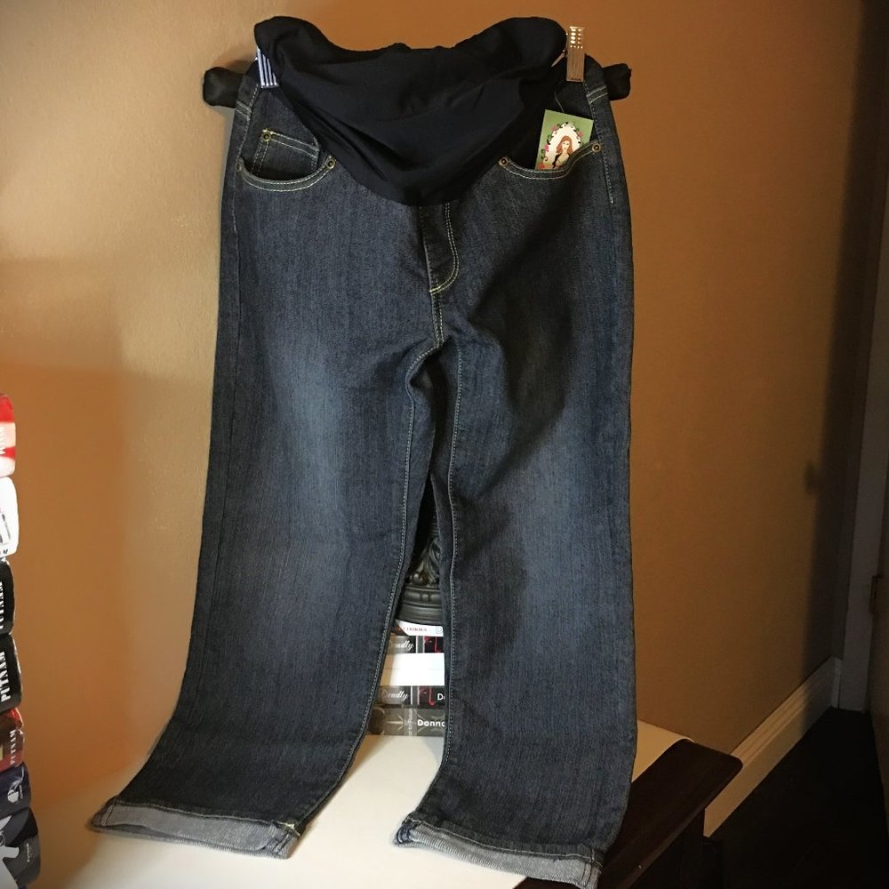 OH! MAMMA Blue Cuffed Capri Jeans with Full Panel 👶 NEW WITH TAG! - Picture 8 of 14